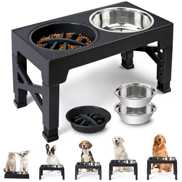 Elevated Dog Feeder Bowls Adjustable Raised Stand