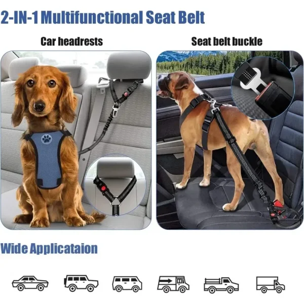 2-in-1 Dog Car Seatbelt Restraint Adjustable Safety Seat Belt Clip